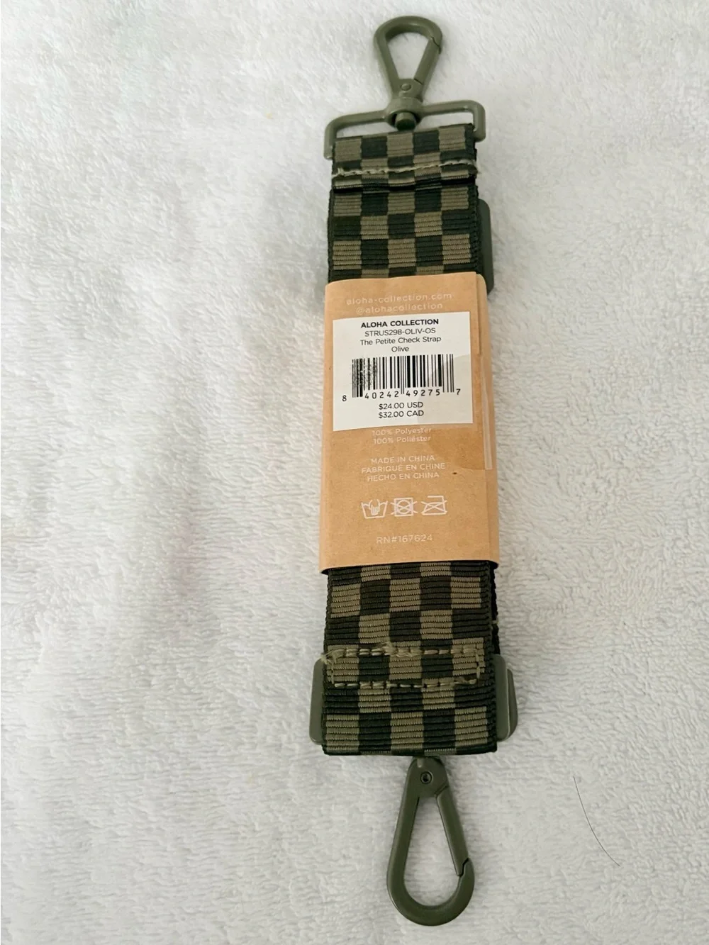 ALOHA Collection Olive Green Checkered Adjustable Strap New Retail $24 - Picture 3 of 3
